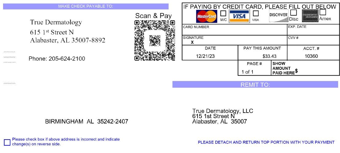 Legacy style invoice for a True Dermatology bill