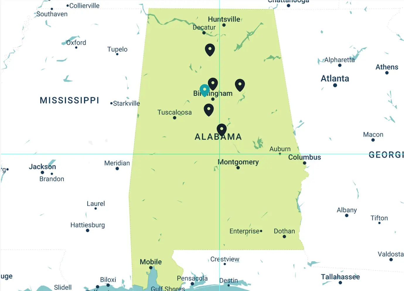 2025 map of True Dermatology locations that includes Bessemer