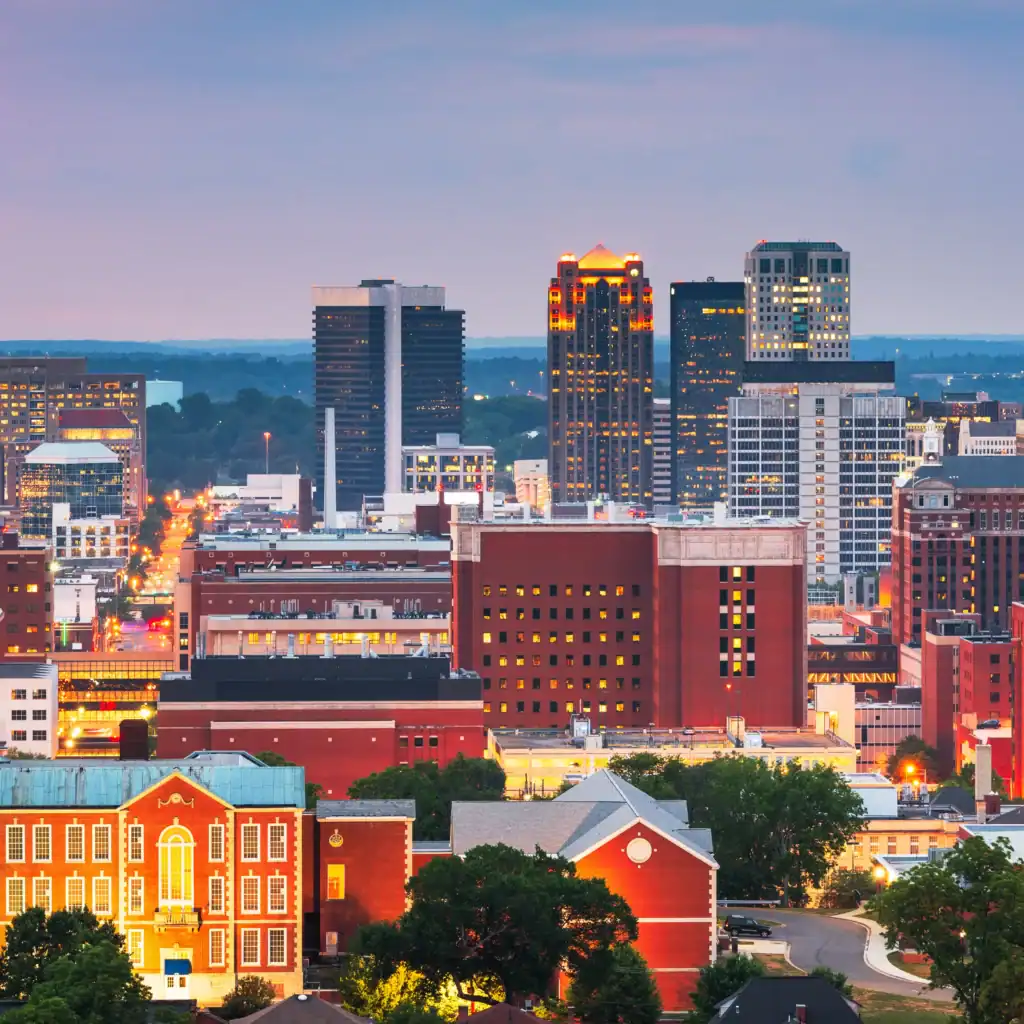 View of downtown Birmingham, Alabama, at sunset